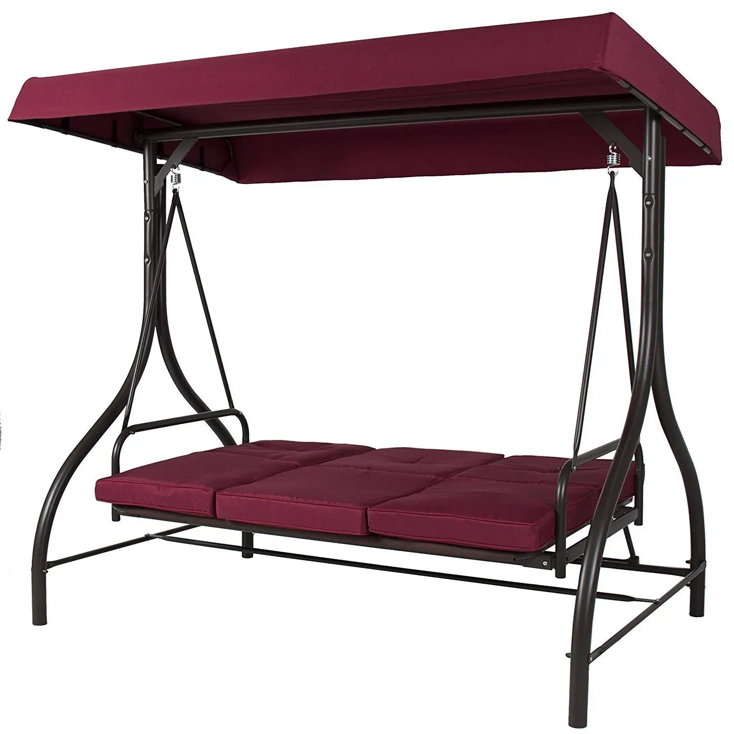 Burgundy Outdoor Patio Deck Porch Canopy Swing with Cushions FastFurnishings
