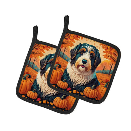 Bearded Collie Fall Pair of Pot Holders-0