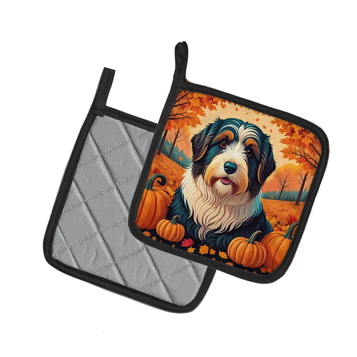 Bearded Collie Fall Pair of Pot Holders-1