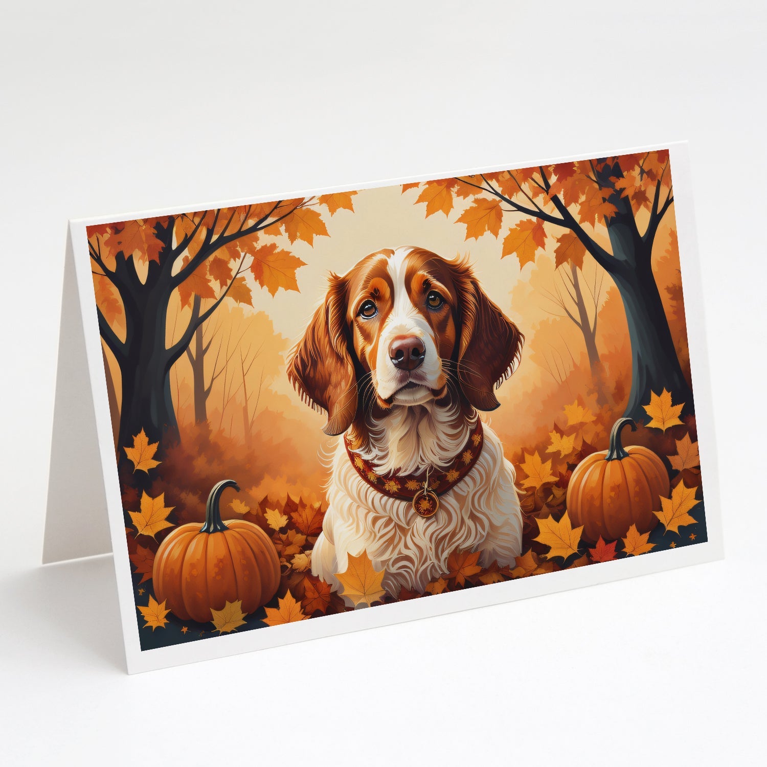 Brittany Spaniel Fall Greeting Cards Pack of 8 Caroline's Treasures