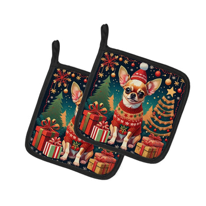 Chihuahua Christmas Pair of Pot Holders-0