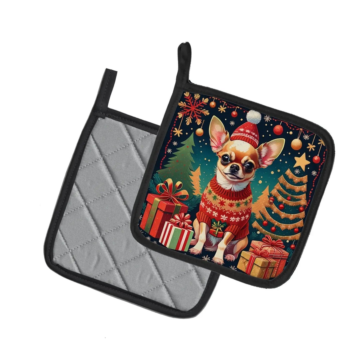 Chihuahua Christmas Pair of Pot Holders-1