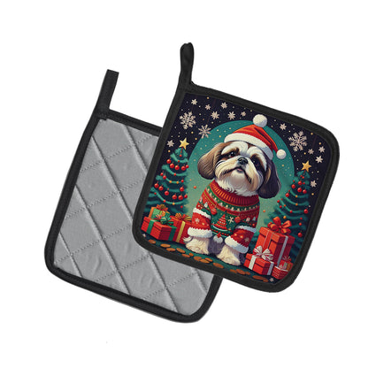Shih Tzu Christmas Pair of Pot Holders-1
