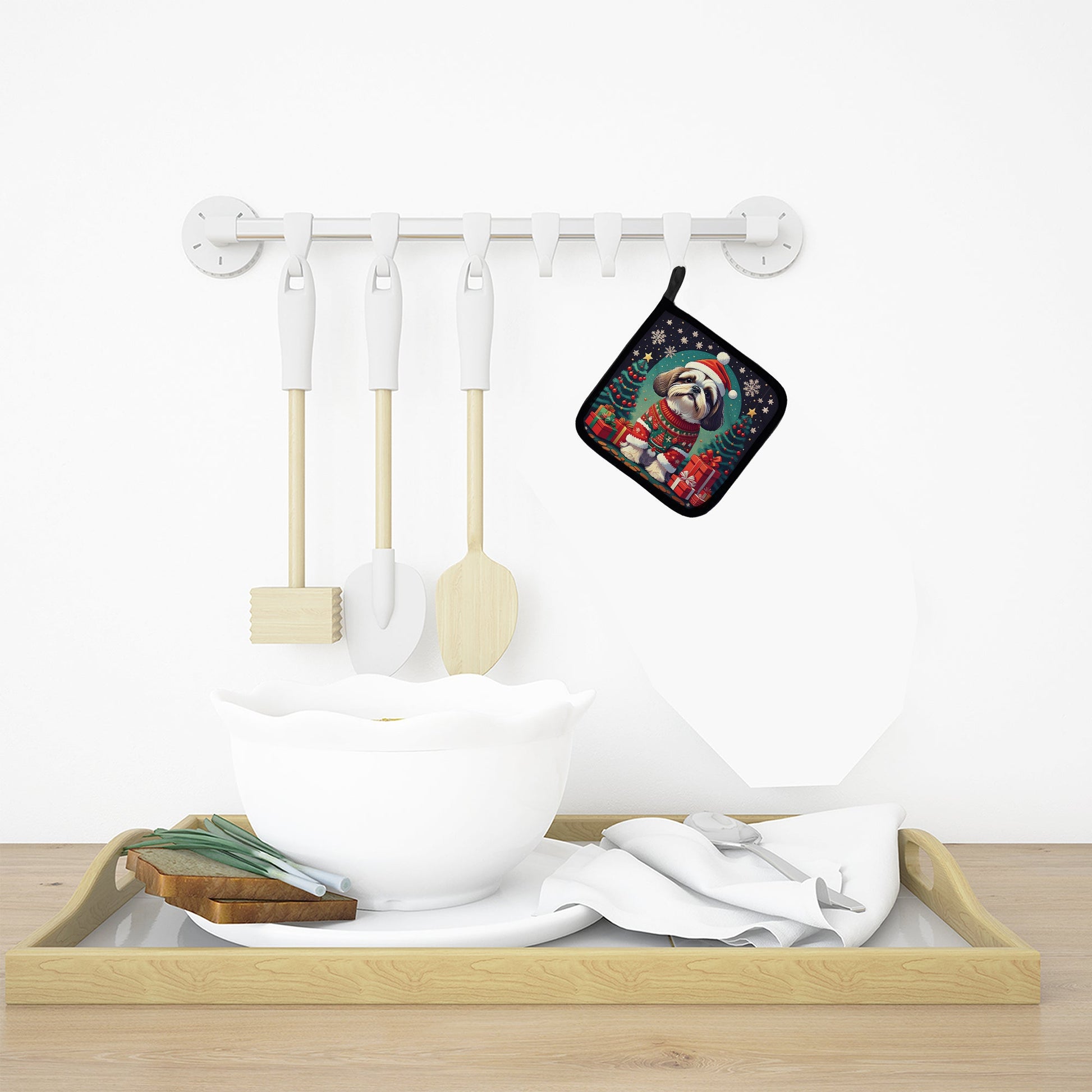 Shih Tzu Christmas Pair of Pot Holders-2