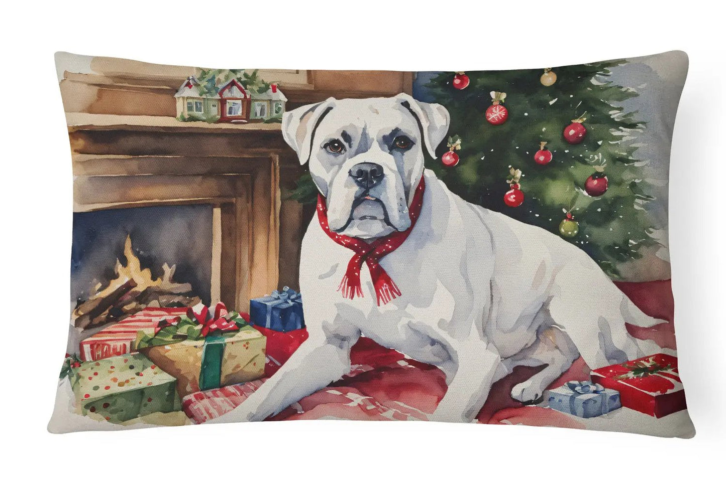 White Boxer Christmas Throw Pillow Caroline's Treasures