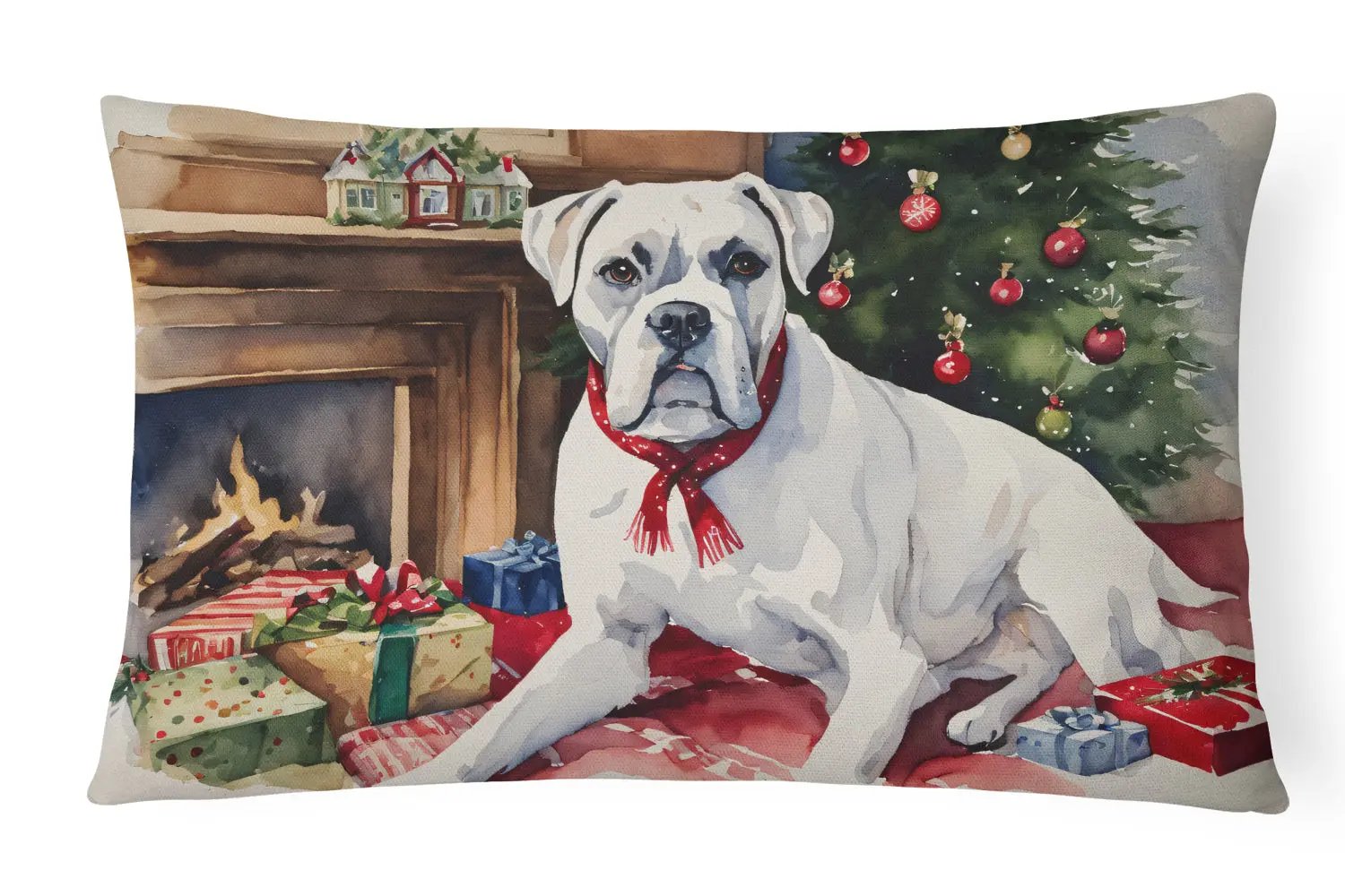 White Boxer Christmas Throw Pillow Caroline's Treasures
