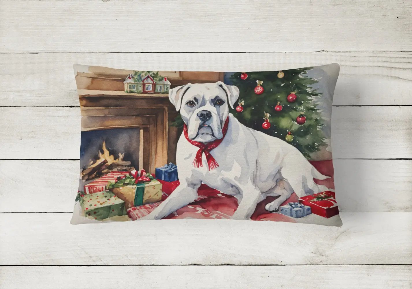 White Boxer Christmas Throw Pillow Caroline's Treasures