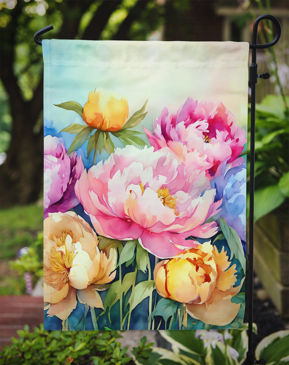 Peonies in Watercolor Garden Flag Caroline's Treasures