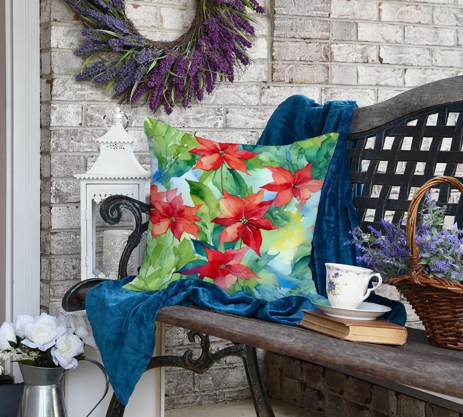 Poinsettias in Watercolor Throw Pillow Caroline's Treasures