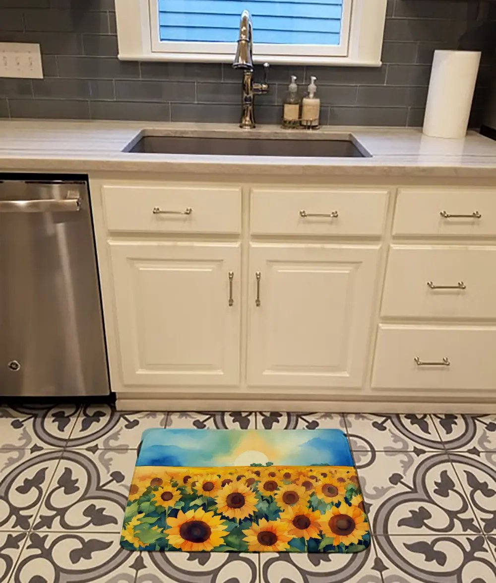 Kansas Sunflowers in Watercolor Memory Foam Kitchen Mat-1