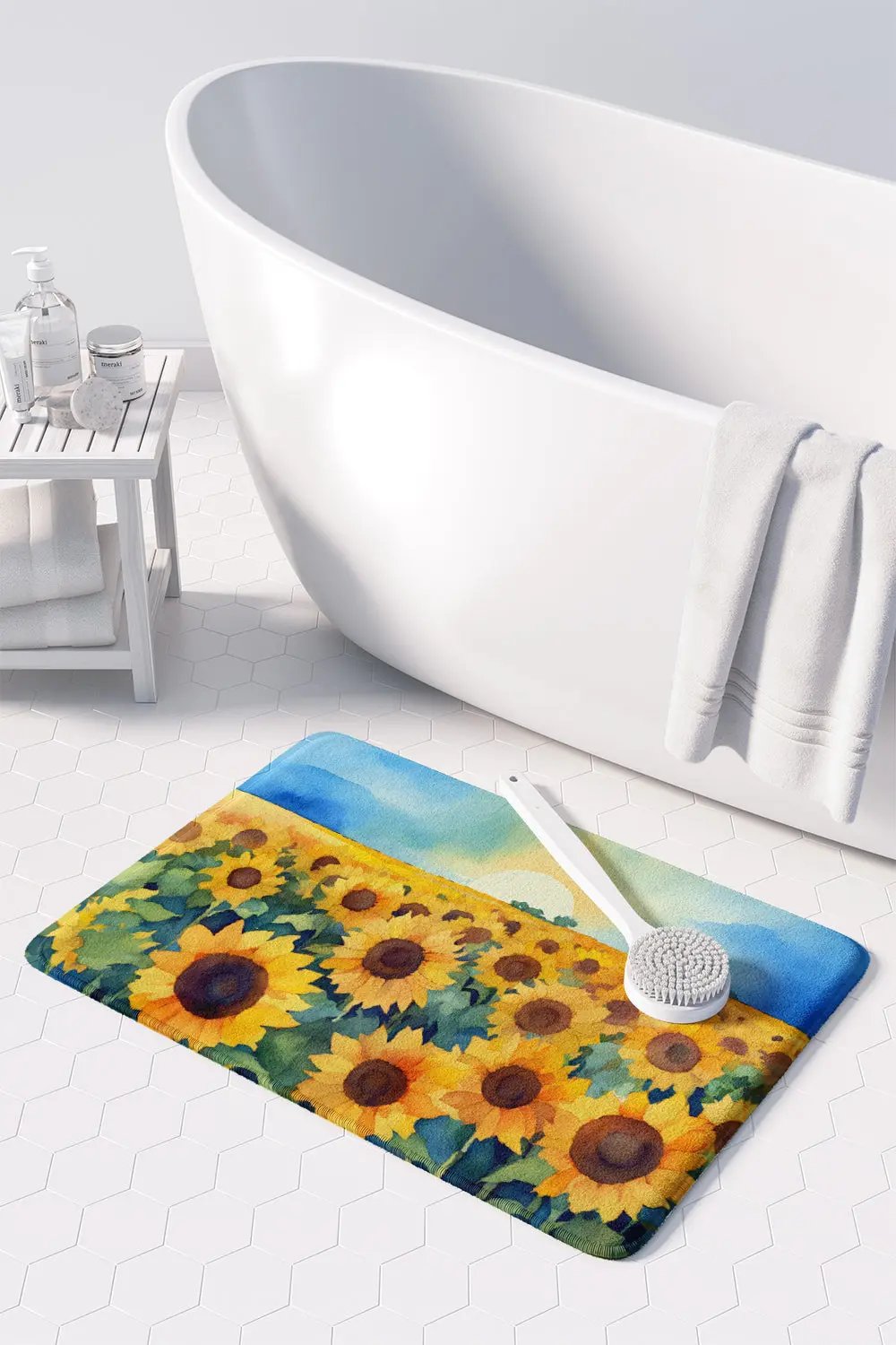 Kansas Sunflowers in Watercolor Memory Foam Kitchen Mat-2