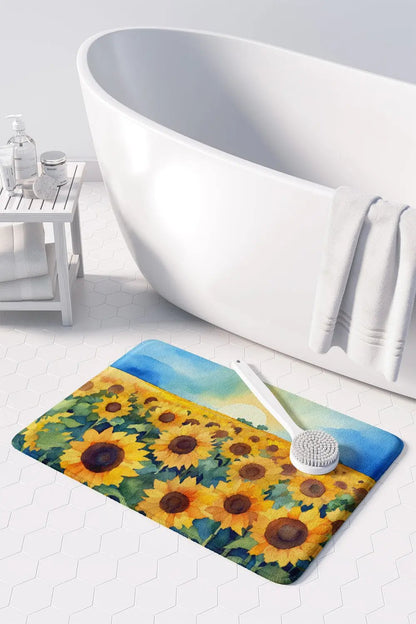 Kansas Sunflowers in Watercolor Memory Foam Kitchen Mat-2