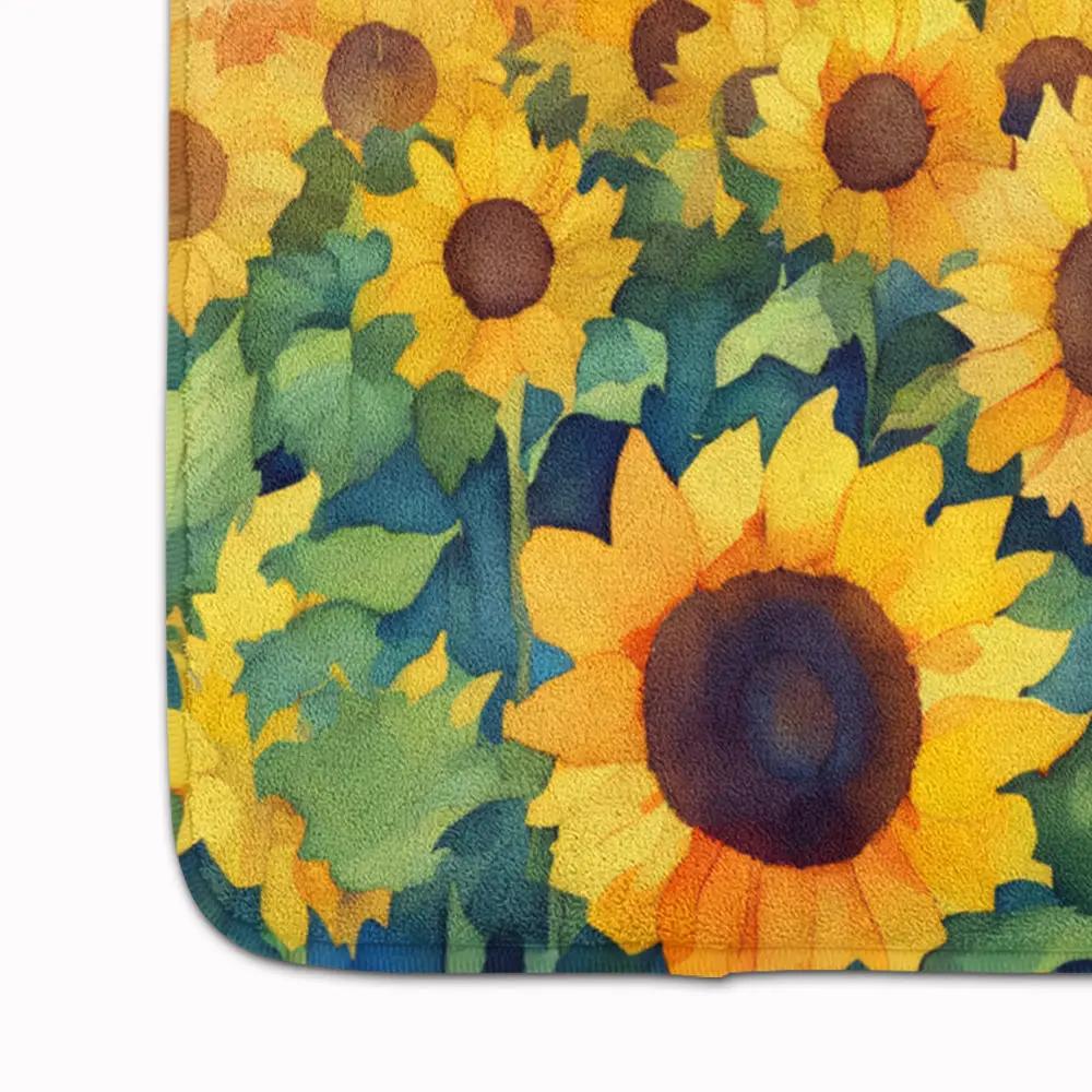 Kansas Sunflowers in Watercolor Memory Foam Kitchen Mat-3