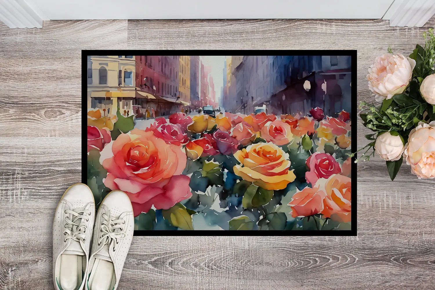 New York Roses in Watercolor Doormat-1
