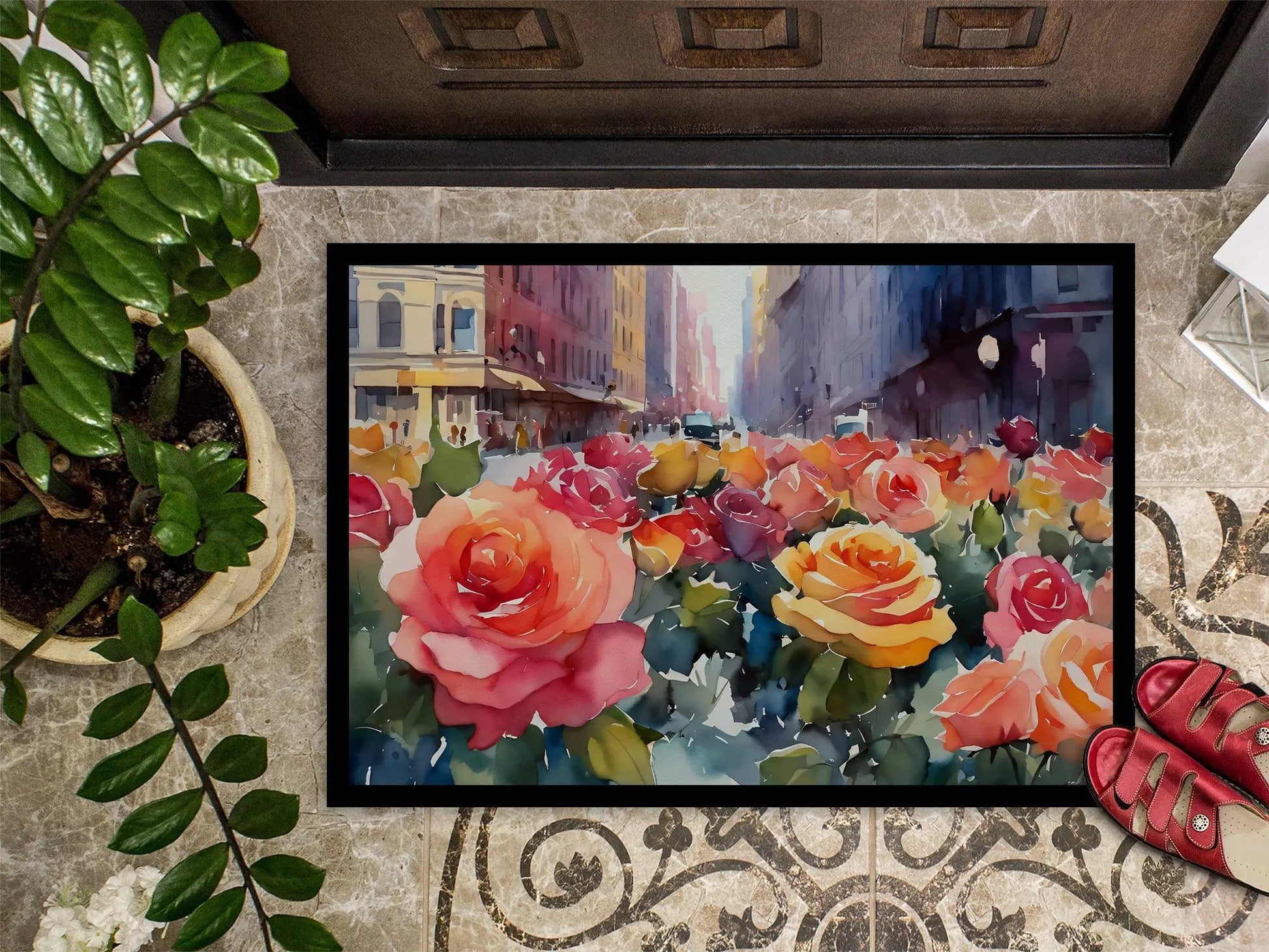 New York Roses in Watercolor Doormat-2