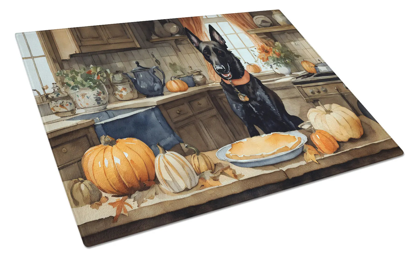 Belgian Malinois Fall Kitchen Pumpkins Glass Cutting Board Caroline's Treasures