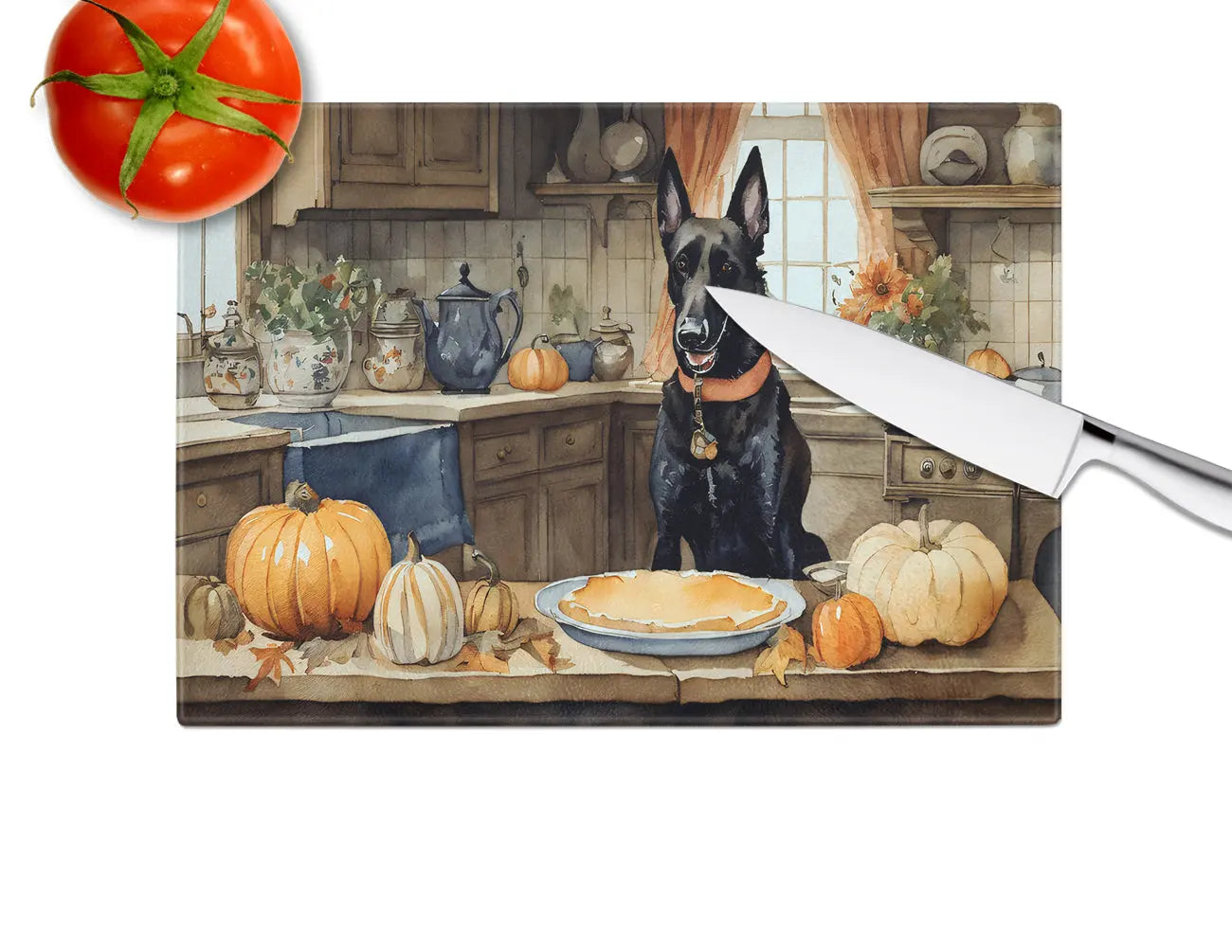 Belgian Malinois Fall Kitchen Pumpkins Glass Cutting Board Caroline's Treasures