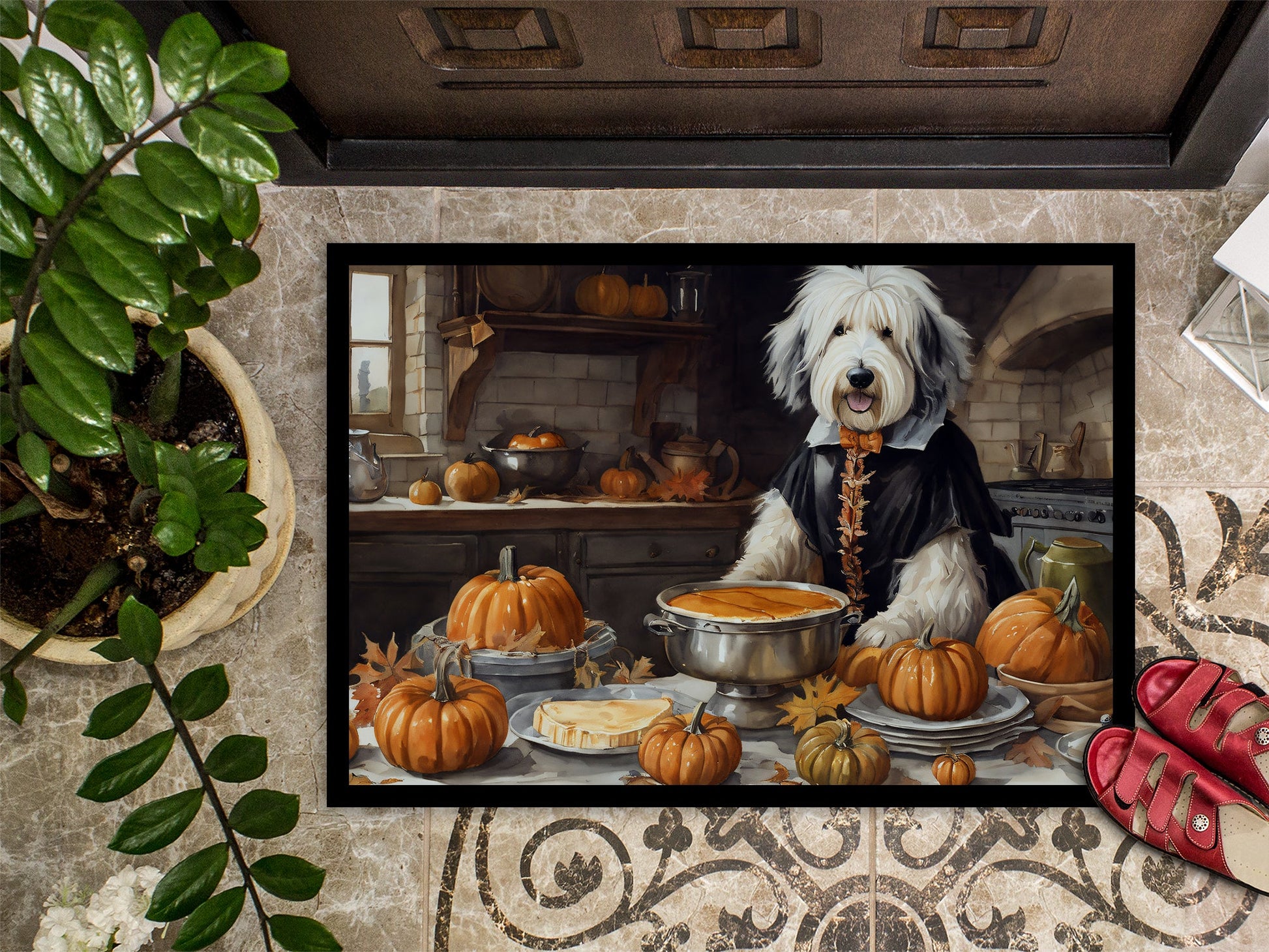 Old English Sheepdog Fall Kitchen Pumpkins Doormat Caroline's Treasures