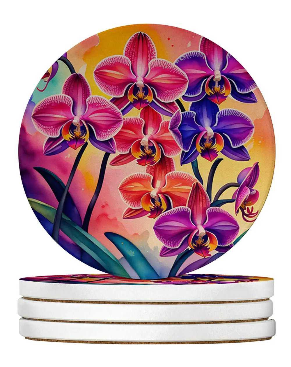 Colorful Orchids Large Sandstone Coasters Pack of 4 Caroline's Treasures