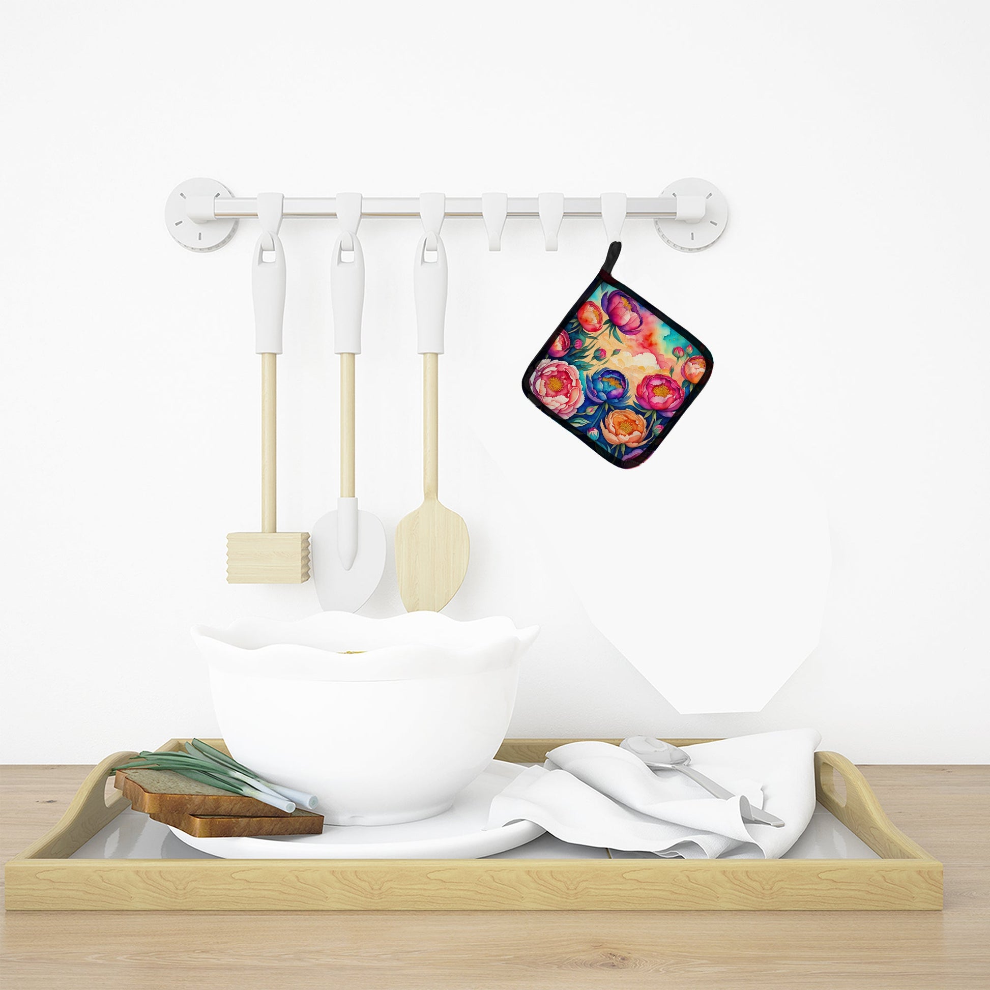 Colorful Peonies Pair of Pot Holders Caroline's Treasures