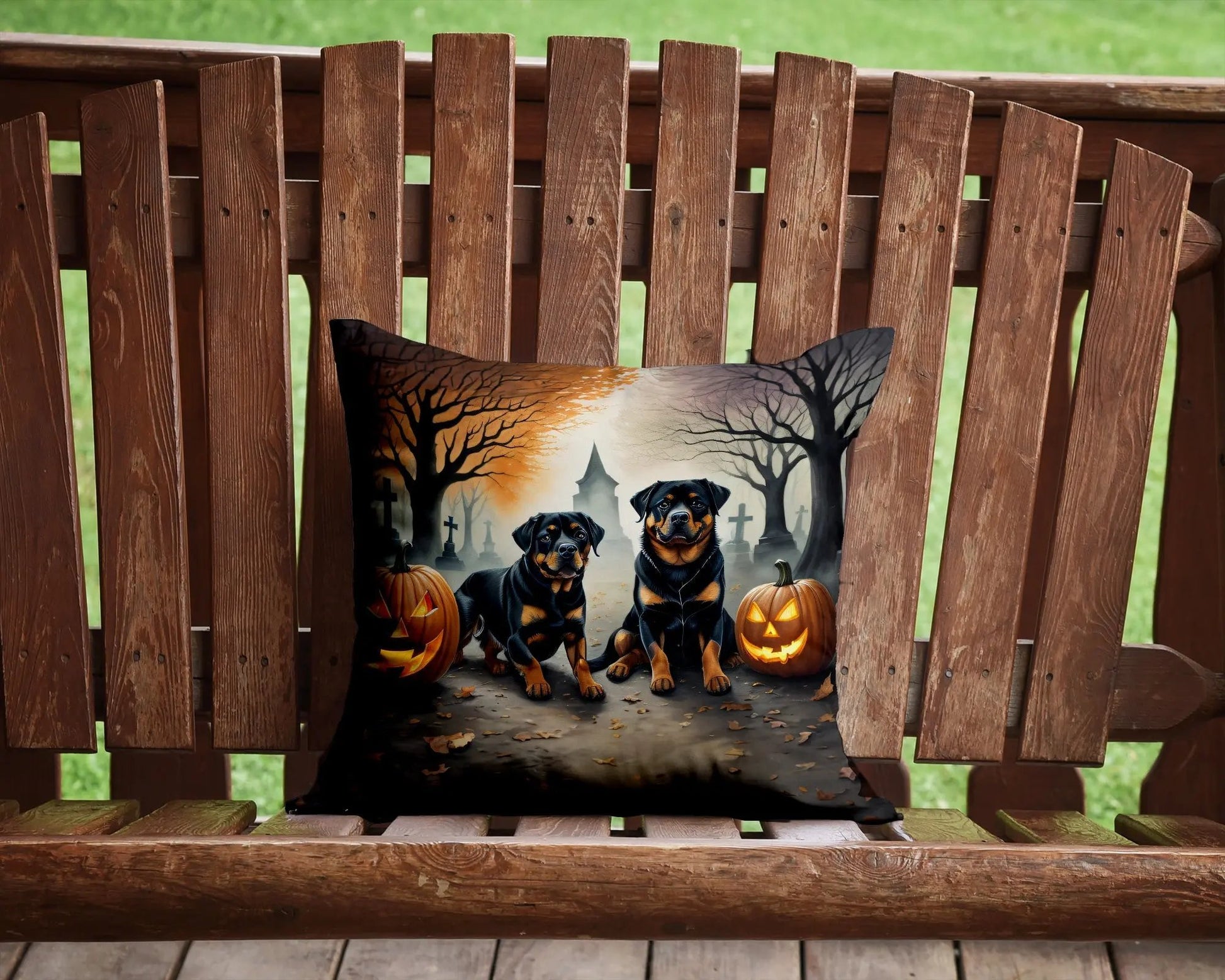 Rottweiler Spooky Halloween Throw Pillow - Vivid Treasure Zone