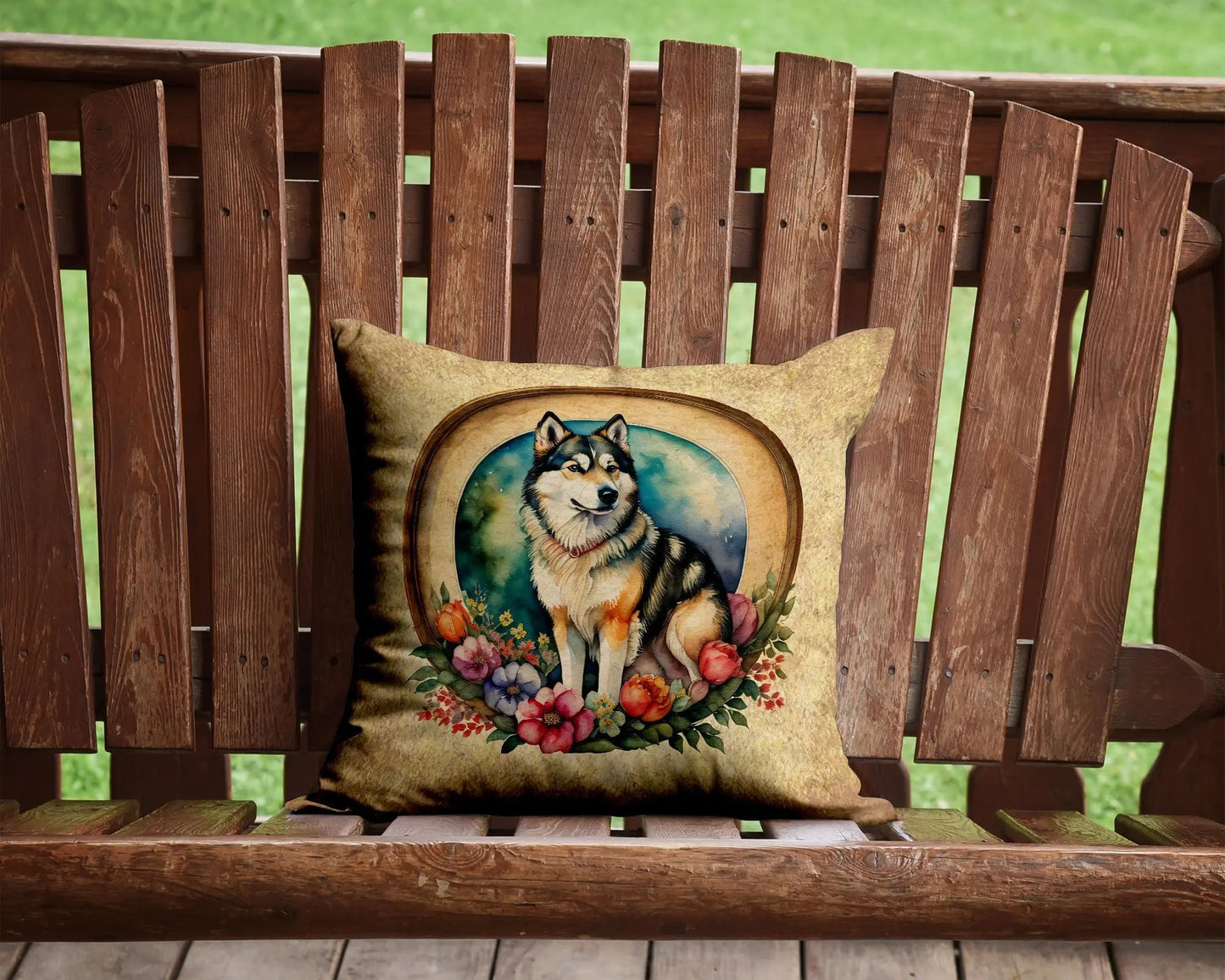Alaskan Malamute and Flowers Throw Pillow Caroline's Treasures