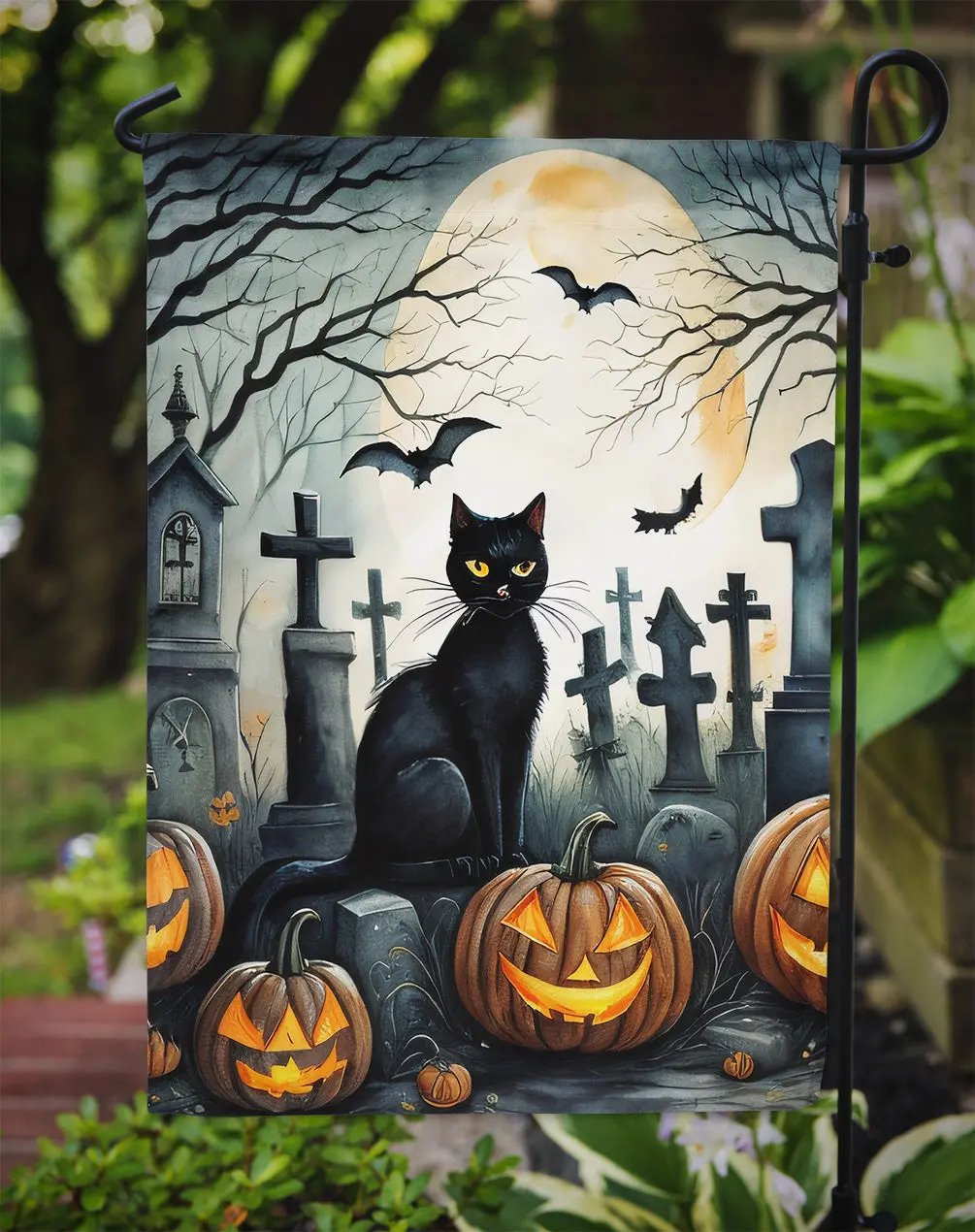 Black Cat Spooky Halloween Garden Flag - Vivid Treasure Zone