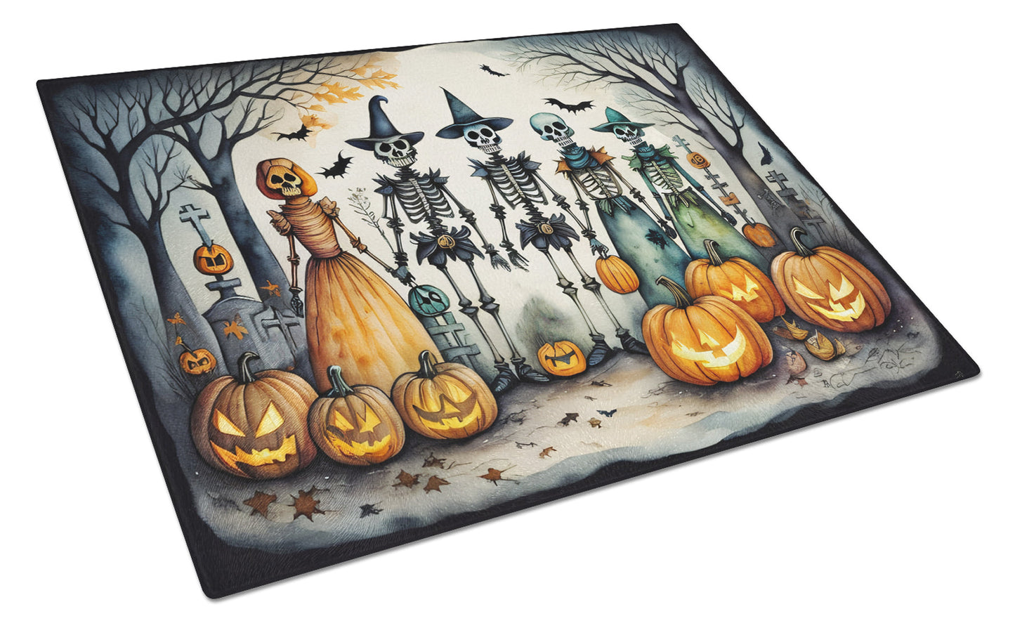 Calacas Skeletons Spooky Halloween Glass Cutting Board-0