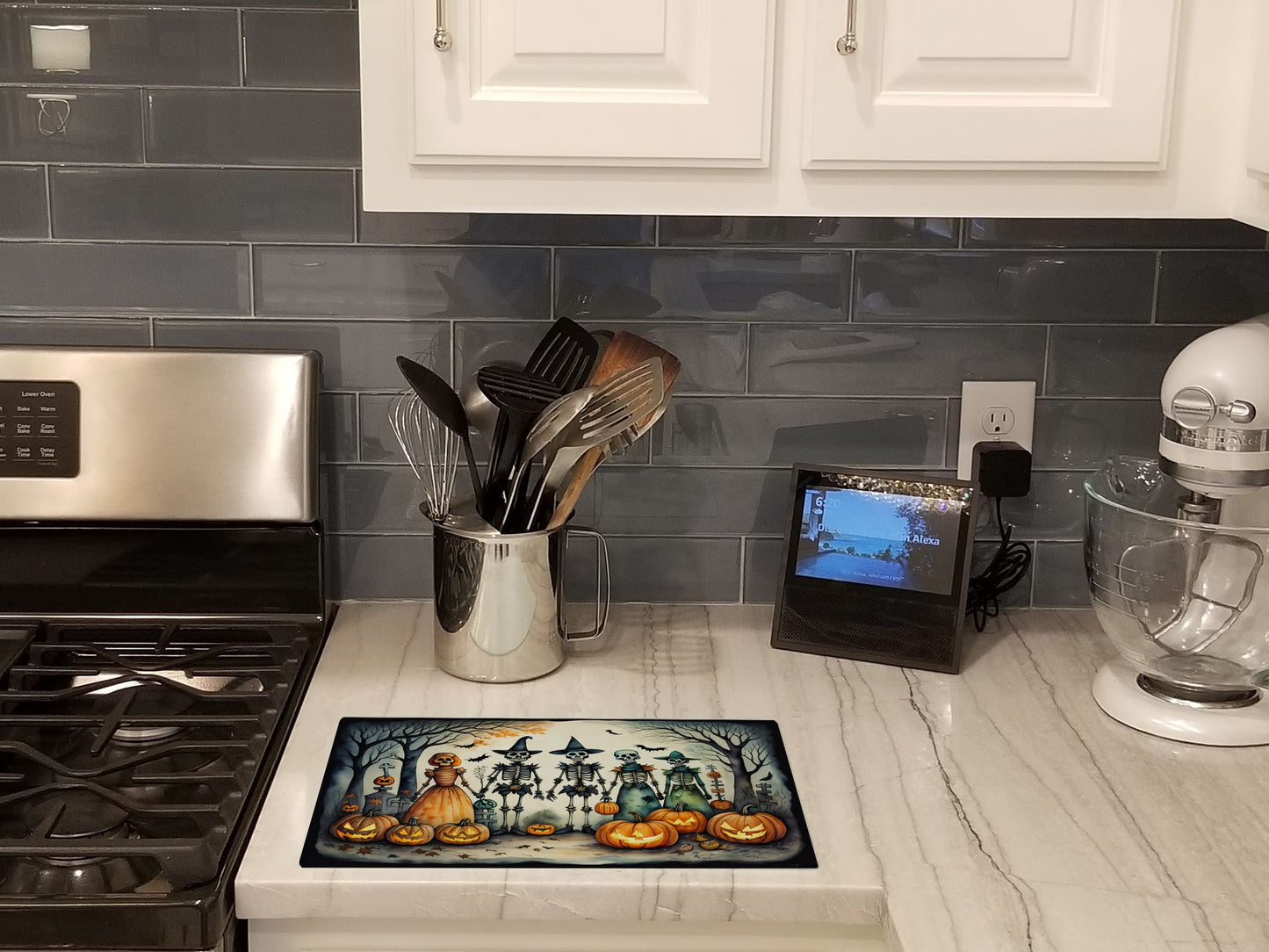 Calacas Skeletons Spooky Halloween Glass Cutting Board-1