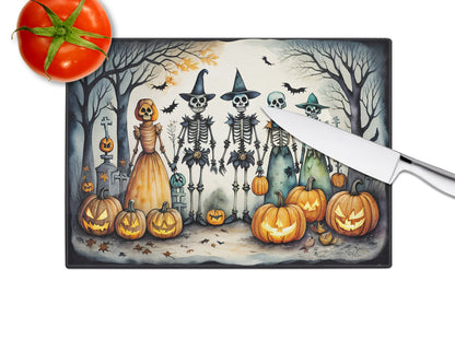 Calacas Skeletons Spooky Halloween Glass Cutting Board-3