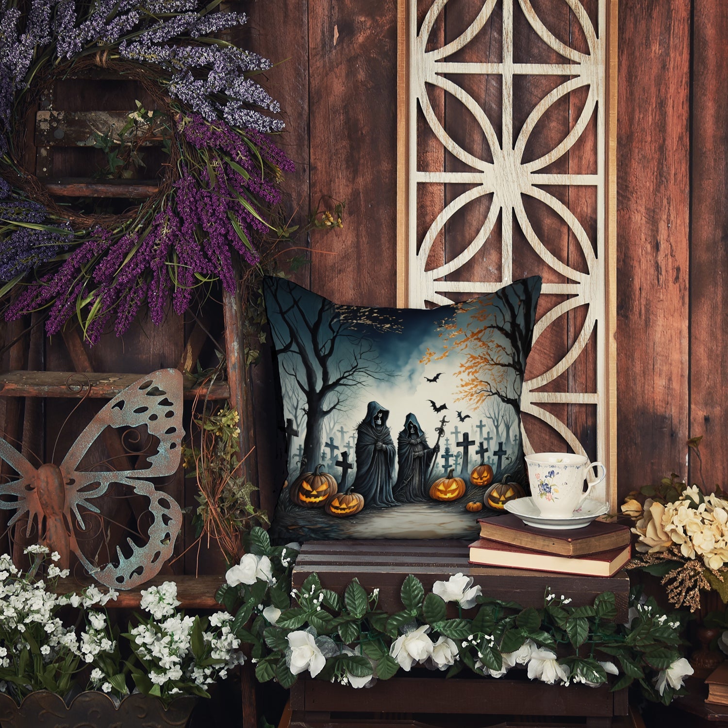 The Grim Reaper Spooky Halloween Throw Pillow-3