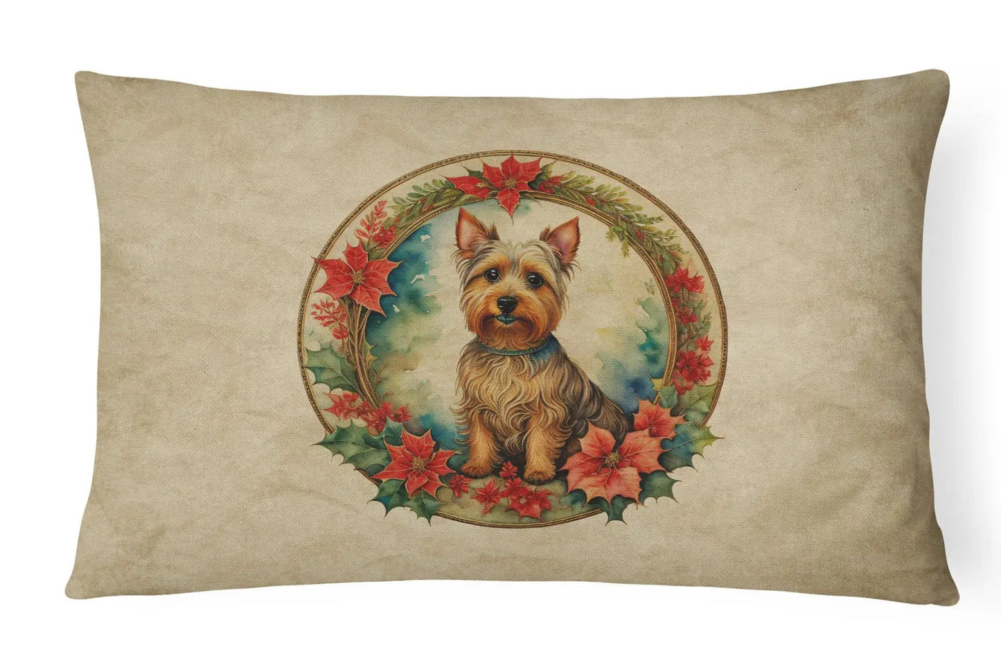 Australian Terrier Christmas Flowers Throw Pillow - Vivid Treasure Zone