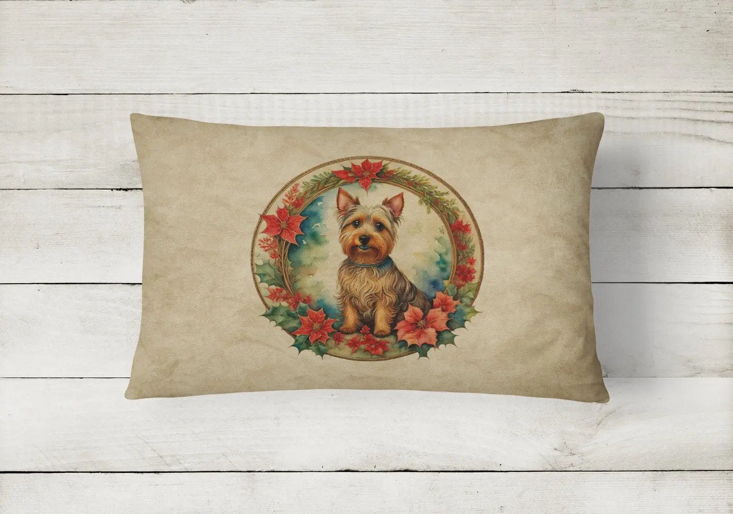 Australian Terrier Christmas Flowers Throw Pillow - Vivid Treasure Zone