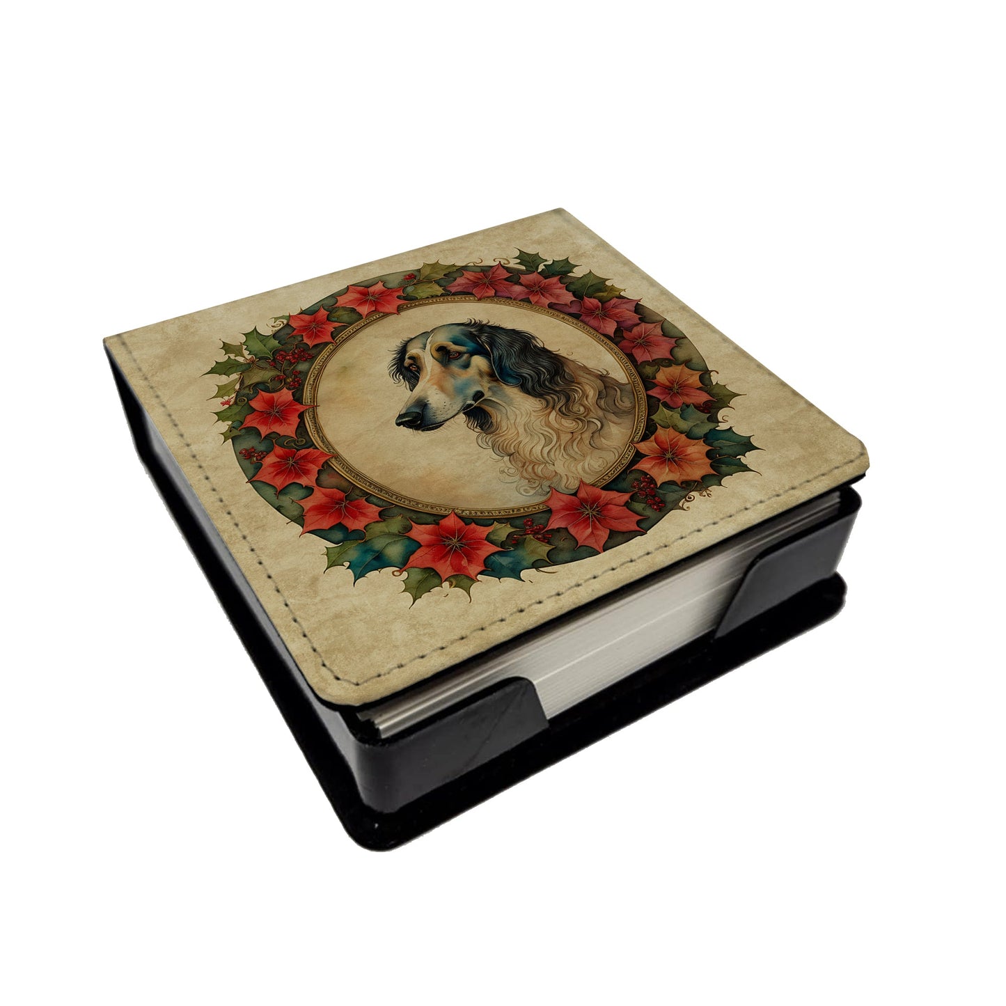 Borzoi Christmas Flowers PU Leather Note Paper Holder Caroline's Treasures