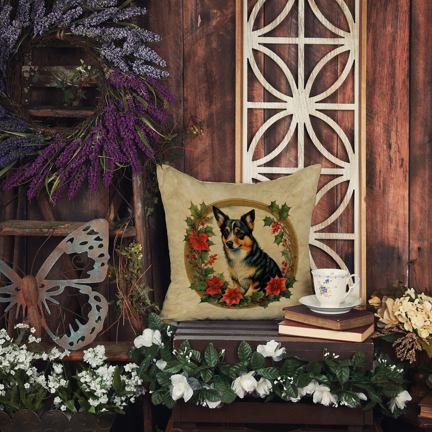 Lancashire Heeler Christmas Flowers Throw Pillow Caroline's Treasures