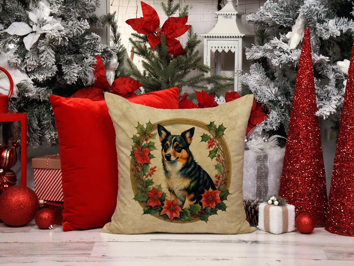 Lancashire Heeler Christmas Flowers Throw Pillow Caroline's Treasures