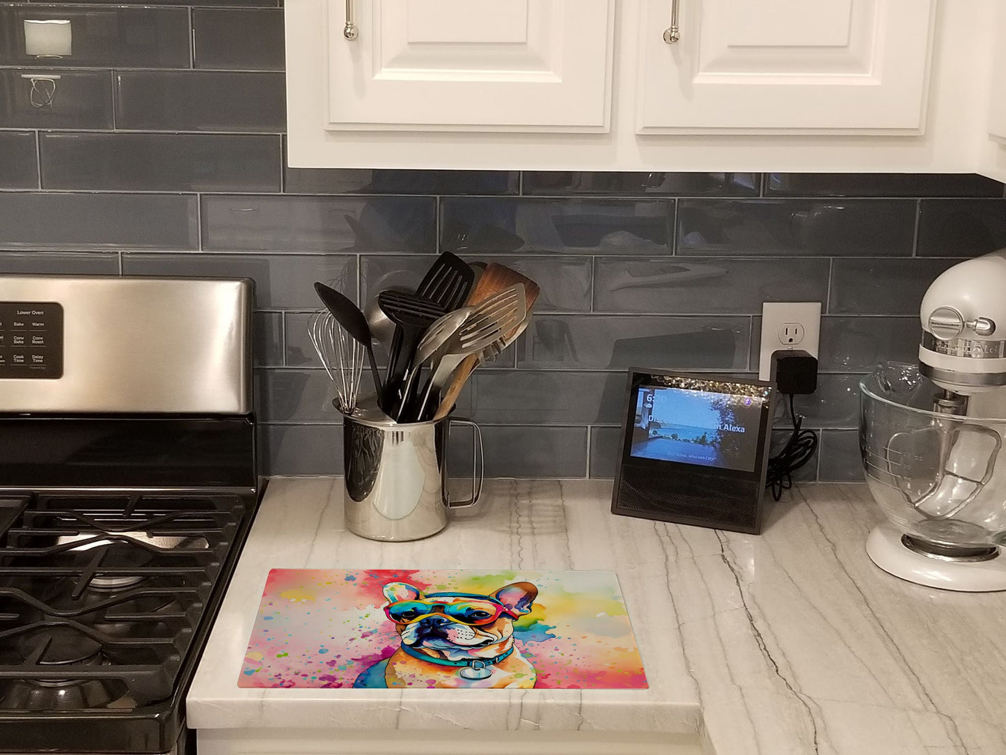 French Bulldog Hippie Dawg Glass Cutting Board Caroline's Treasures
