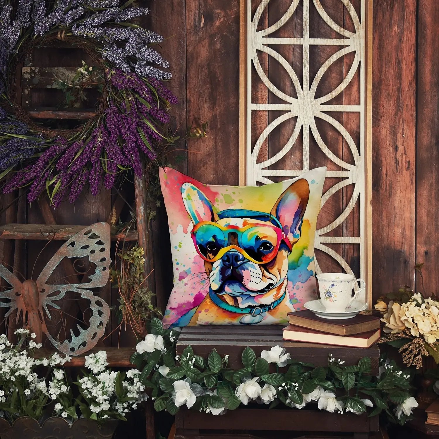 French Bulldog Hippie Dawg Throw Pillow Caroline's Treasures