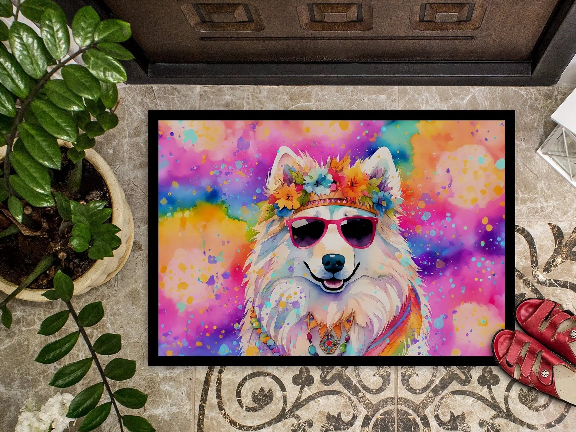 Samoyed Hippie Dawg Doormat Caroline's Treasures