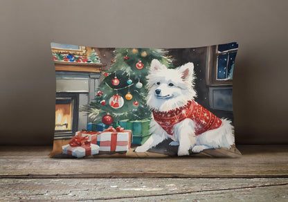 American Eskimo Cozy Christmas Throw Pillow - Vivid Treasure Zone