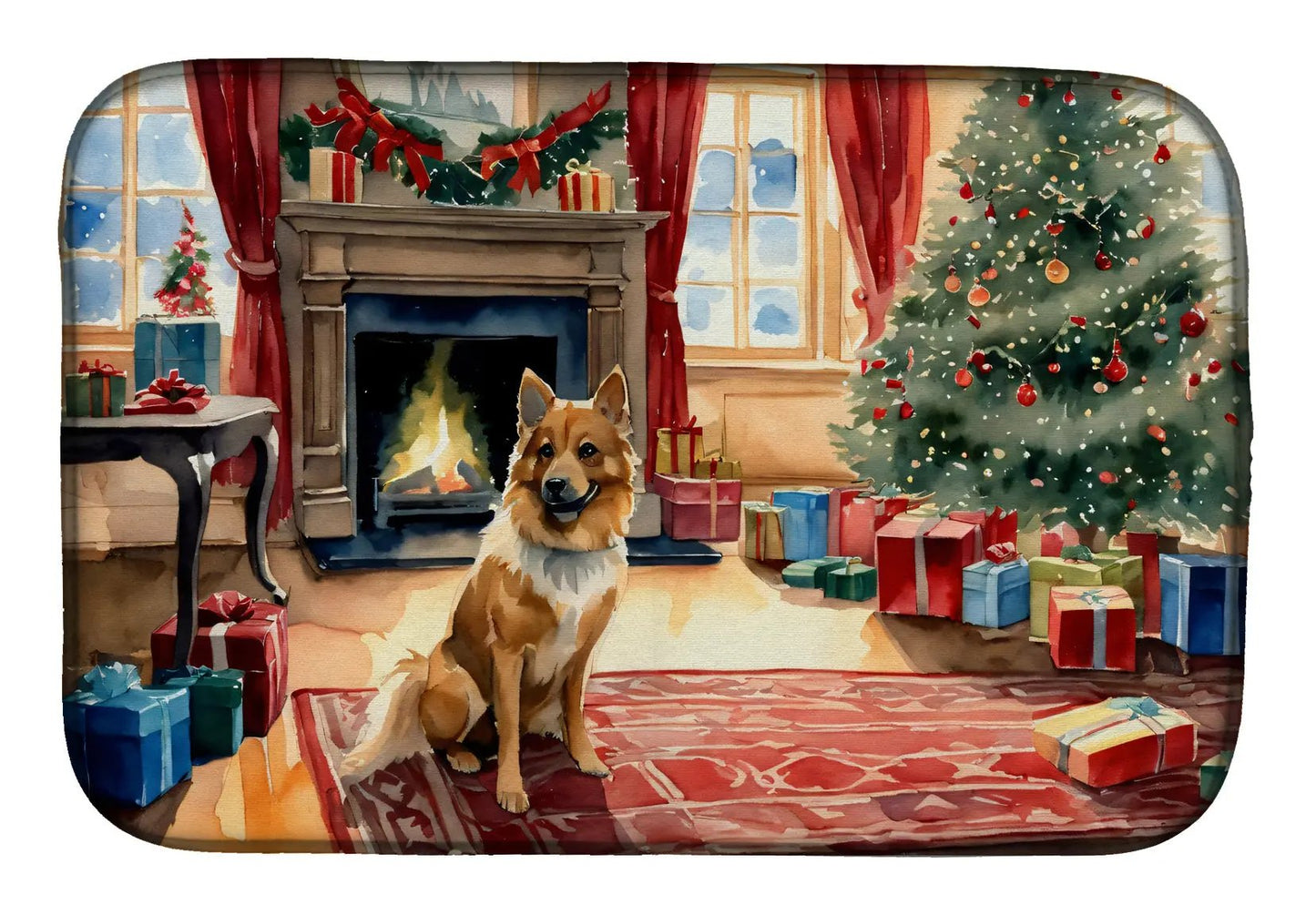 Finnish Spitz Cozy Christmas Dish Drying Mat-0