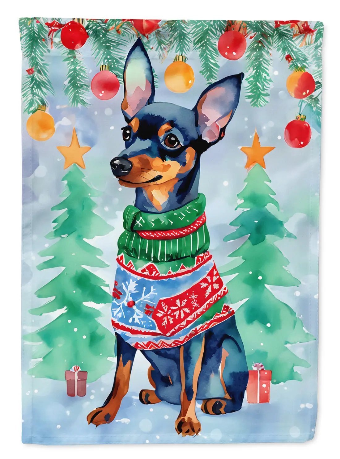 Miniature Pinscher Christmas House Flag - Vivid Treasure Zone
