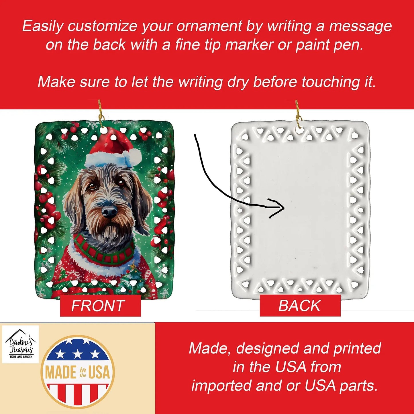 Wirehaired Pointing Griffon Christmas Porcelain Ornament-2