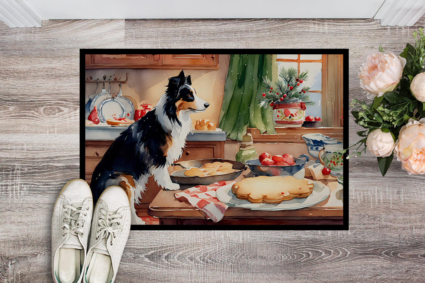Border Collie Christmas Cookies Doormat Caroline's Treasures