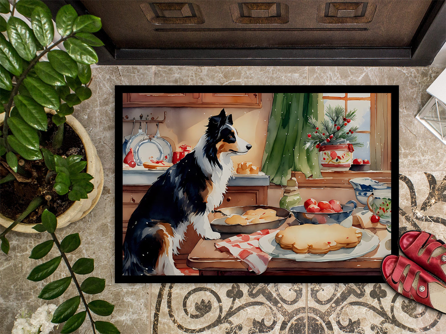 Border Collie Christmas Cookies Doormat Caroline's Treasures