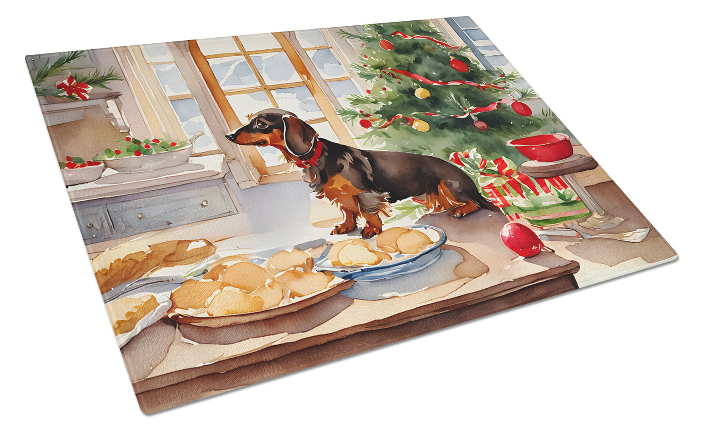 Dachshund Christmas Cookies Glass Cutting Board-0