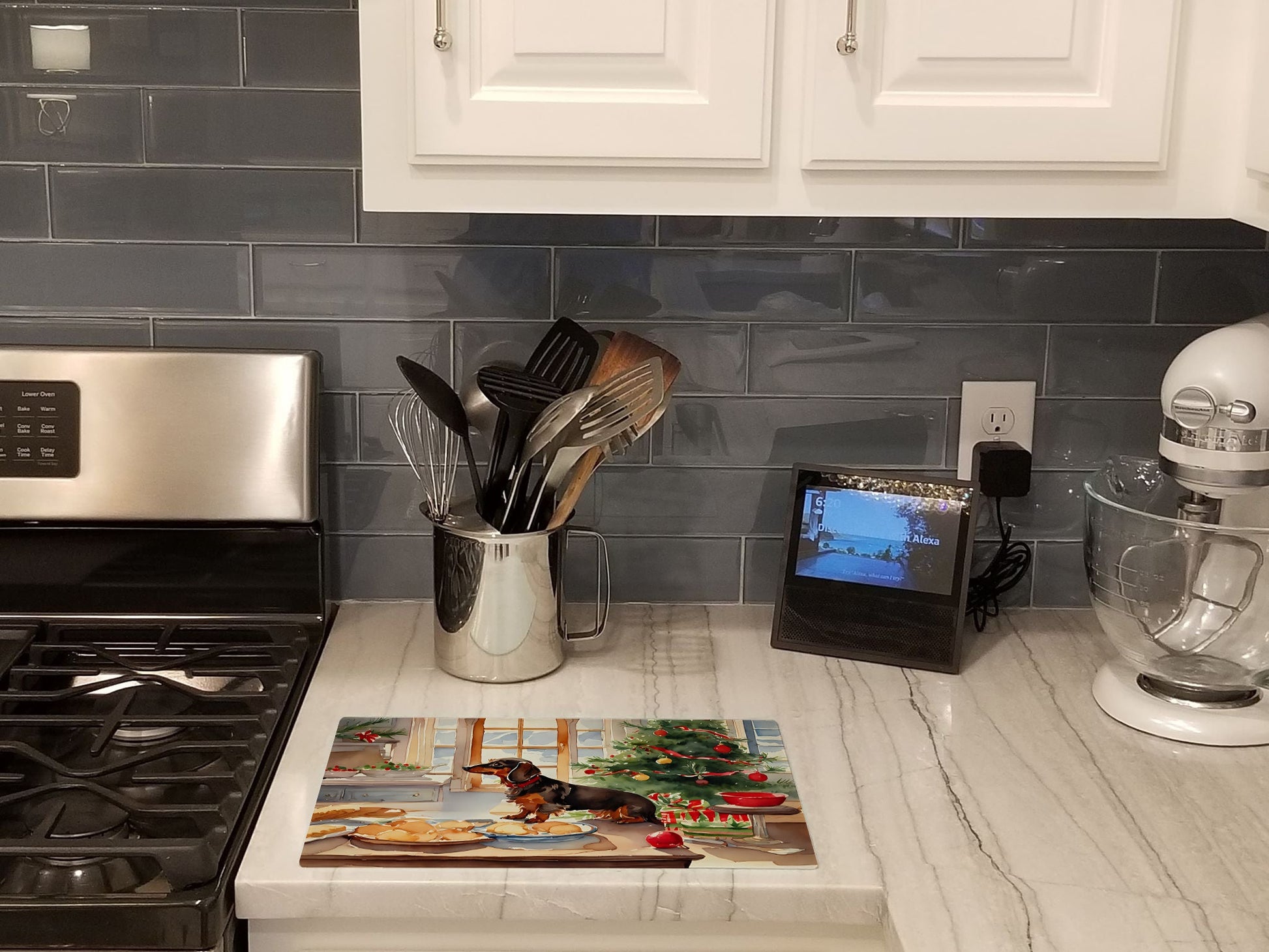 Dachshund Christmas Cookies Glass Cutting Board-1