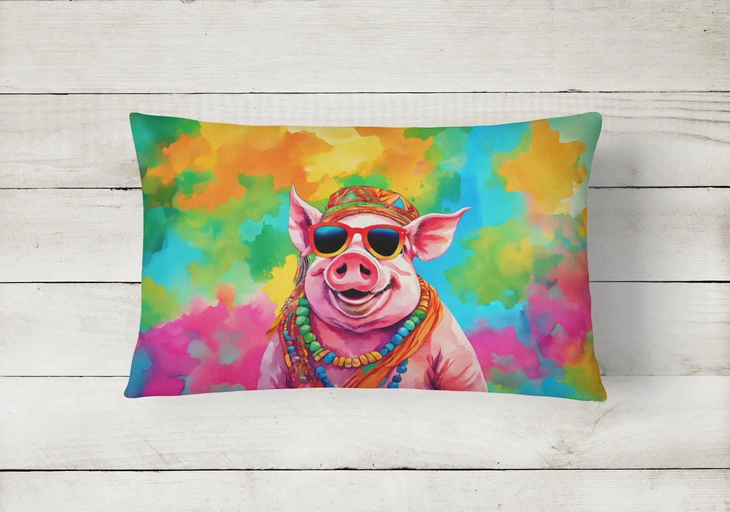 Hippie Animal Pig Throw Pillow-1