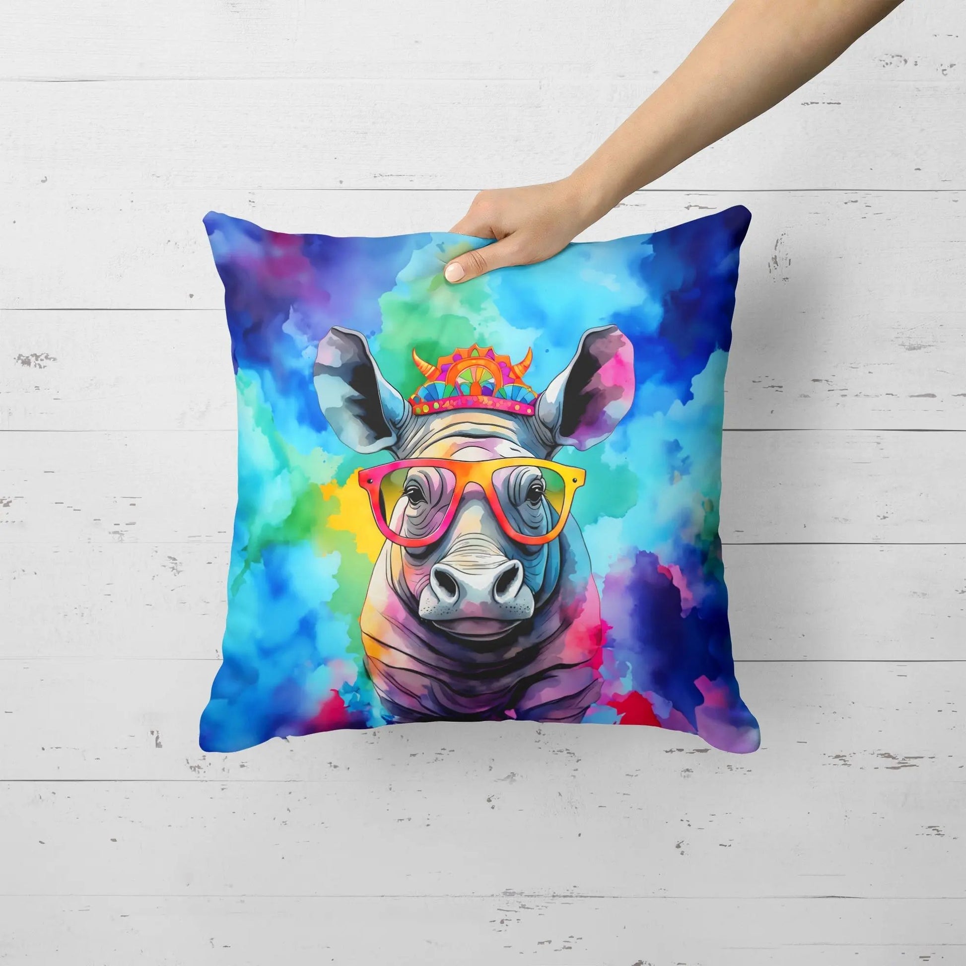 Hippie Animal Rhinoceros Throw Pillow-1