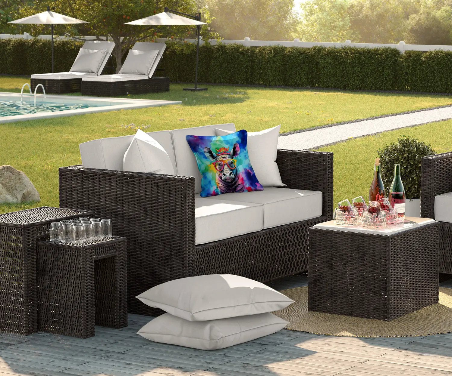 Hippie Animal Rhinoceros Throw Pillow-2